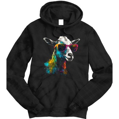 Goat Lover Artwork Sunglasses Colorful Animal Motif Goat Tie Dye Hoodie