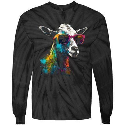 Goat Lover Artwork Sunglasses Colorful Animal Motif Goat Tie-Dye Long Sleeve Shirt