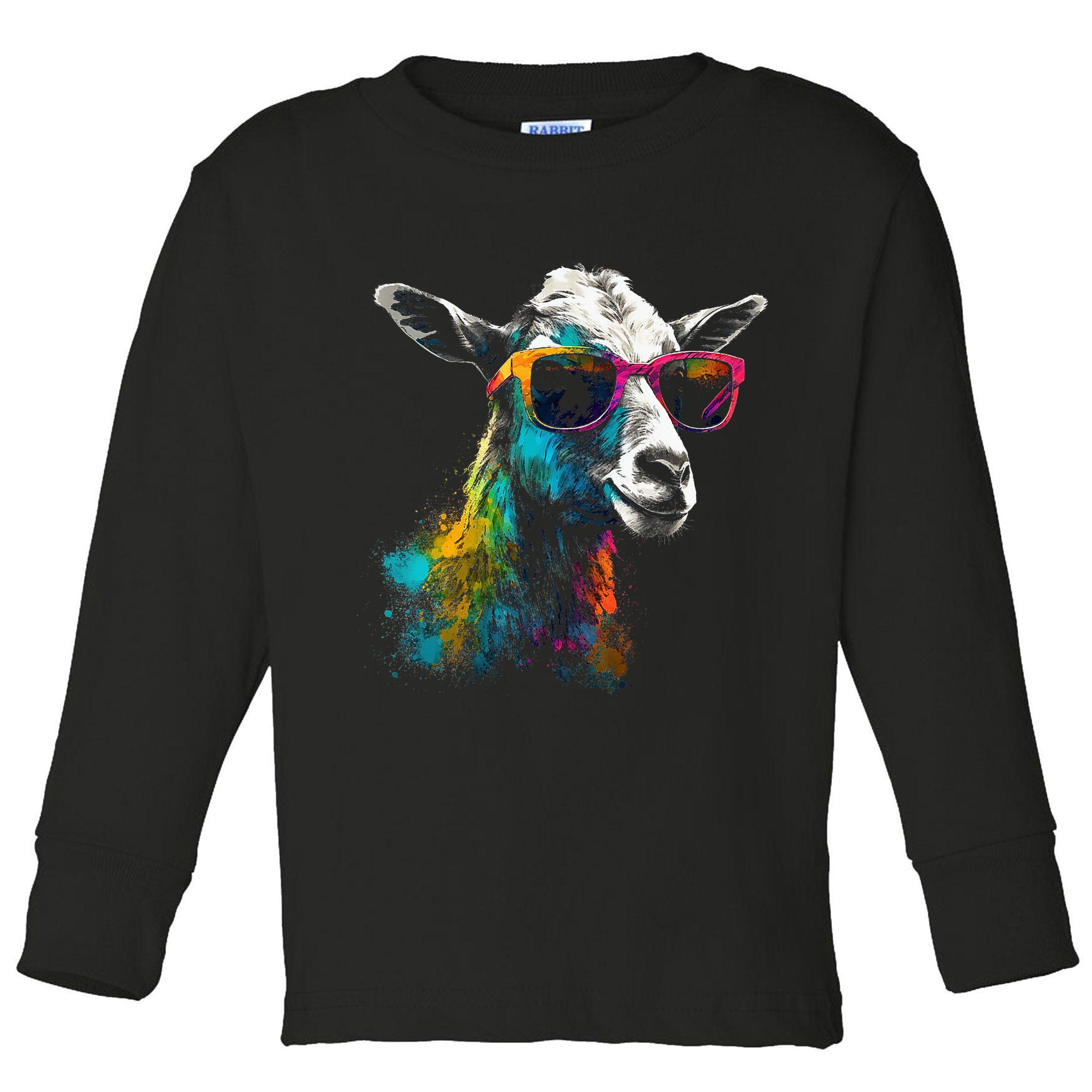 Goat Lover Artwork Sunglasses Colorful Animal Motif Goat Toddler Long Sleeve Shirt
