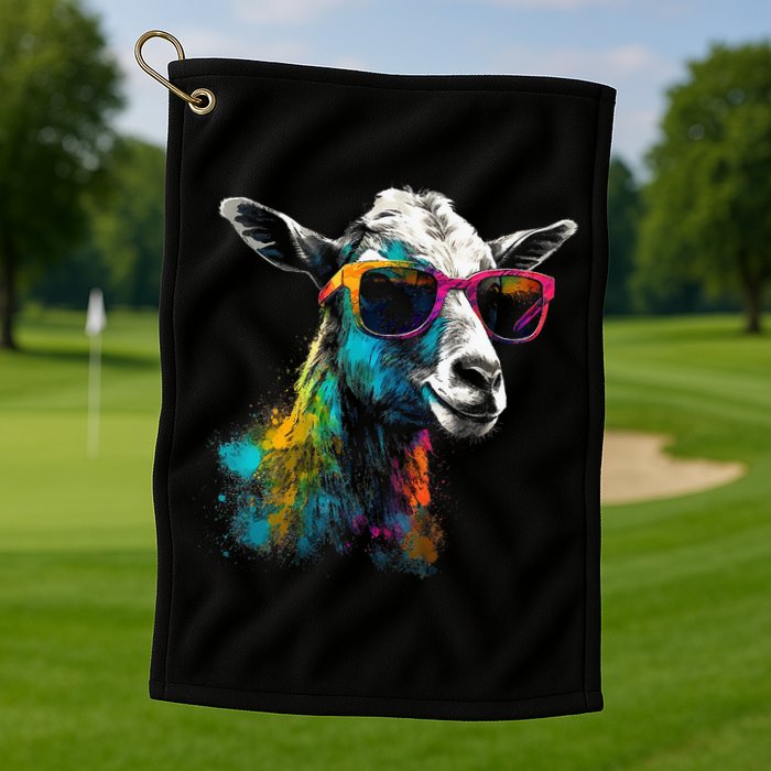 Goat Lover Artwork Sunglasses Colorful Animal Motif Goat Golf Towel