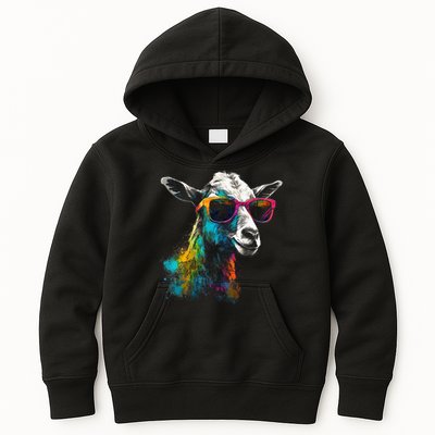 Goat Lover Artwork Sunglasses Colorful Animal Motif Goat Kids Hoodie