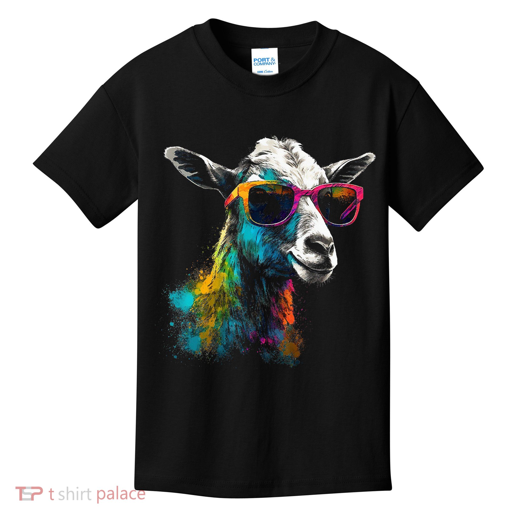Goat Lover Artwork Sunglasses Colorful Animal Motif Goat Kids T-Shirt