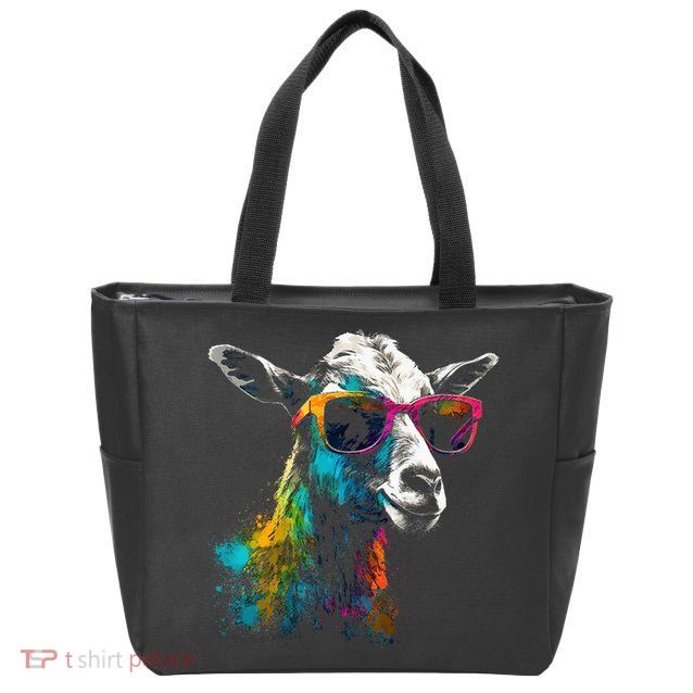 Goat Lover Artwork Sunglasses Colorful Animal Motif Goat Zip Tote Bag