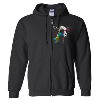 Goat Lover Artwork Sunglasses Colorful Animal Motif Goat Full Zip Hoodie