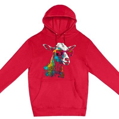 Goat Lover Artwork Sunglasses Colorful Animal Motif Goat Premium Pullover Hoodie