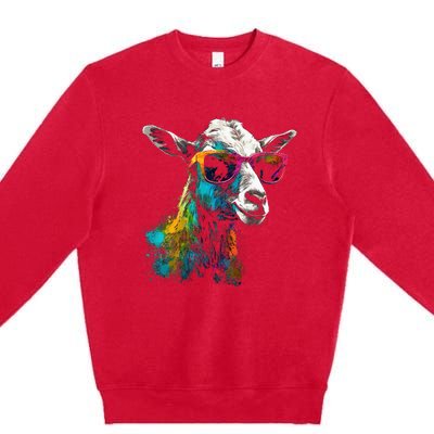 Goat Lover Artwork Sunglasses Colorful Animal Motif Goat Premium Crewneck Sweatshirt