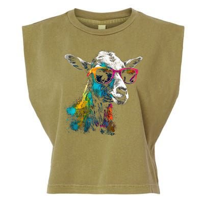 Goat Lover Artwork Sunglasses Colorful Animal Motif Goat Garment-Dyed Women's Muscle Tee
