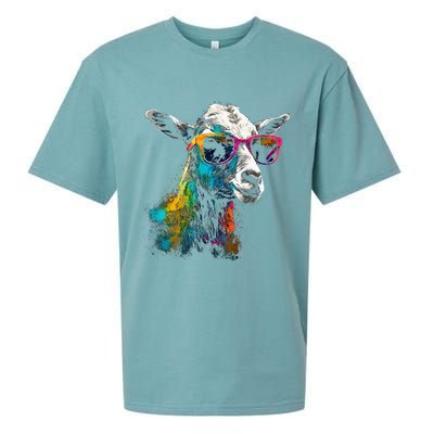 Goat Lover Artwork Sunglasses Colorful Animal Motif Goat Sueded Cloud Jersey T-Shirt