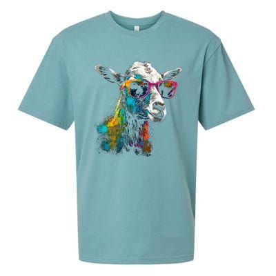 Goat Lover Artwork Sunglasses Colorful Animal Motif Goat Sueded Cloud Jersey T-Shirt