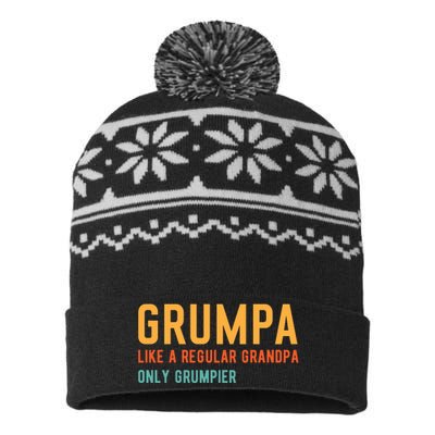 Grumpa Like A Regular Grandpa Only Grumpier Fathers Day USA-Made Snowflake Beanie