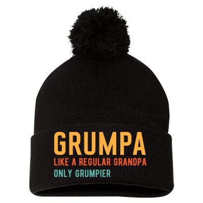 Grumpa Like A Regular Grandpa Only Grumpier Fathers Day Pom Pom 12in Knit Beanie