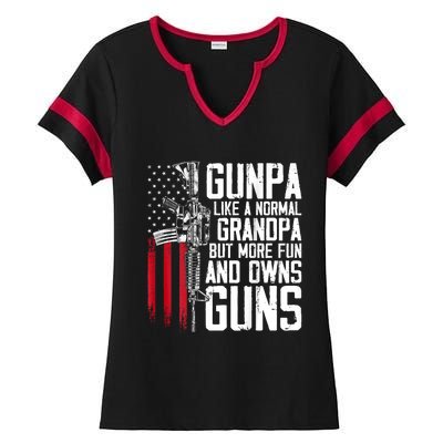 Gunpa Like A Normal Grandpa Fun And Owns Guns (On Back) Ladies Halftime Notch Neck Tee