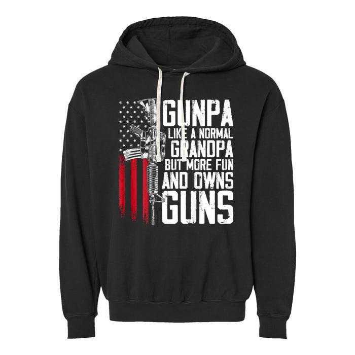 Gunpa Like A Normal Grandpa Fun And Owns Guns (On Back) Garment-Dyed Fleece Hoodie