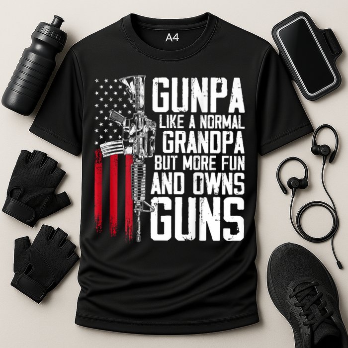 Gunpa Like A Normal Grandpa Fun And Owns Guns (On Back) Performance Shirt