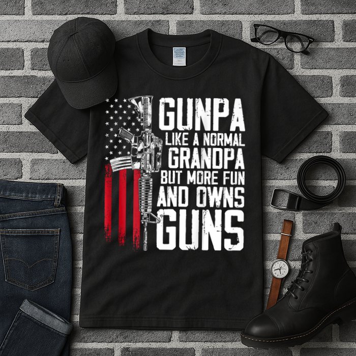 Gunpa Like A Normal Grandpa Fun And Owns Guns (On Back) Tall T-Shirt