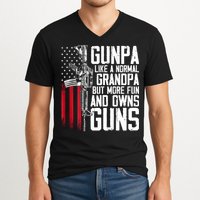 Gunpa Like A Normal Grandpa Fun And Owns Guns (On Back) V-Neck T-Shirt