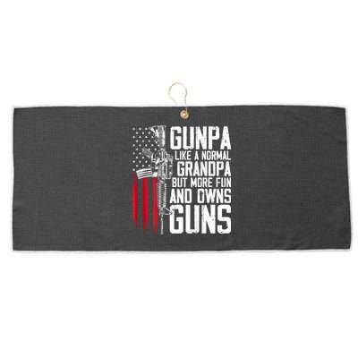 Gunpa Like A Normal Grandpa Fun And Owns Guns (On Back) Large Microfiber Waffle Golf Towel