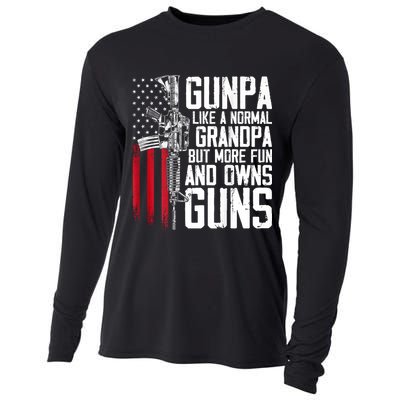 Gunpa Like A Normal Grandpa Fun And Owns Guns (On Back) Cooling Performance Long Sleeve Crew