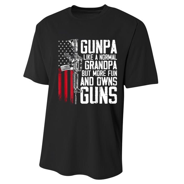 Gunpa Like A Normal Grandpa Fun And Owns Guns (On Back) Performance Sprint T-Shirt