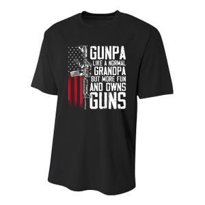 Gunpa Like A Normal Grandpa Fun And Owns Guns (On Back) Youth Performance Sprint T-Shirt