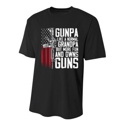 Gunpa Like A Normal Grandpa Fun And Owns Guns (On Back) Youth Performance Sprint T-Shirt
