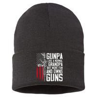 Gunpa Like A Normal Grandpa Fun And Owns Guns (On Back) Sustainable Knit Beanie