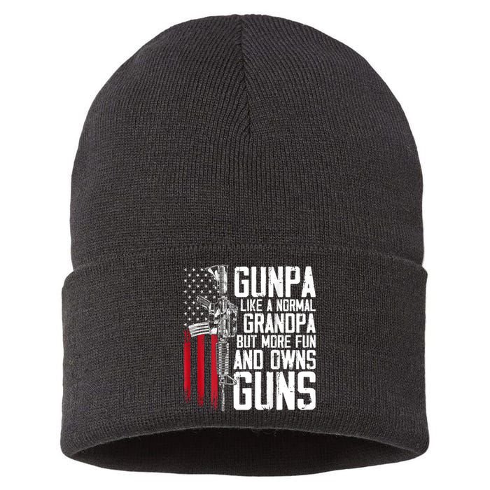 Gunpa Like A Normal Grandpa Fun And Owns Guns (On Back) Sustainable Knit Beanie