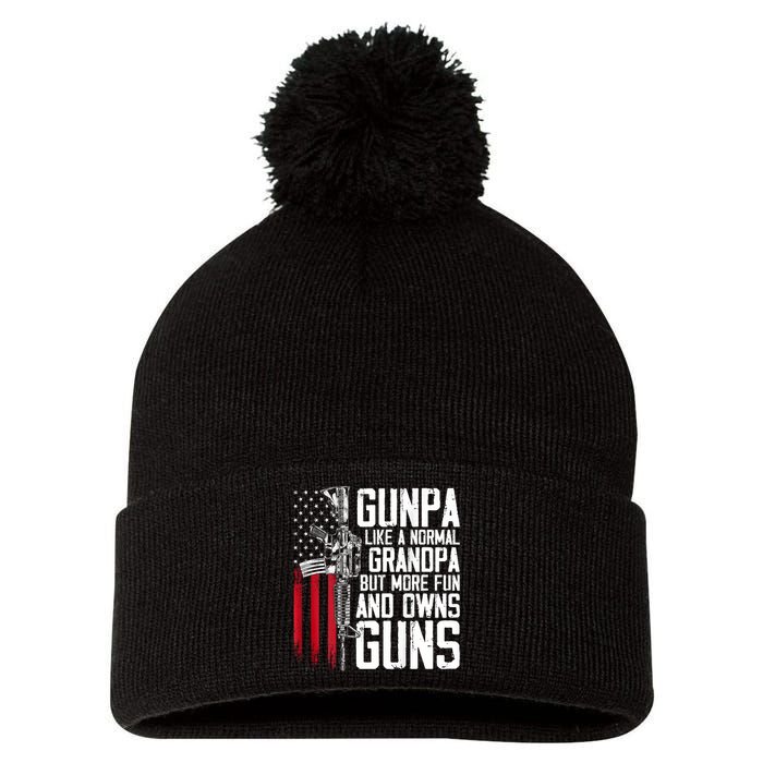 Gunpa Like A Normal Grandpa Fun And Owns Guns (On Back) Pom Pom 12in Knit Beanie