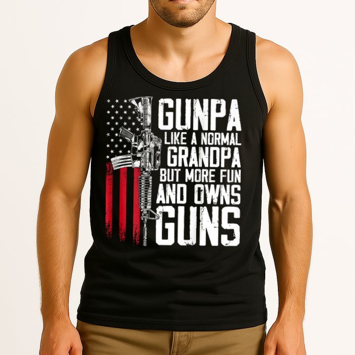 Gunpa Like A Normal Grandpa Fun And Owns Guns (On Back) Tank Top