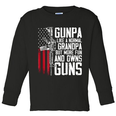 Gunpa Like A Normal Grandpa Fun And Owns Guns (On Back) Toddler Long Sleeve Shirt