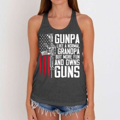 Gunpa Like A Normal Grandpa Fun And Owns Guns (On Back) Women's Knotted Racerback Tank