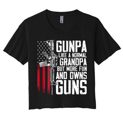 Gunpa Like A Normal Grandpa Fun And Owns Guns (On Back) Crop Top