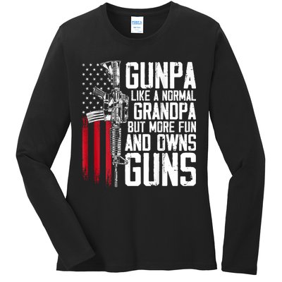 Gunpa Like A Normal Grandpa Fun And Owns Guns (On Back) Ladies Long Sleeve Shirt