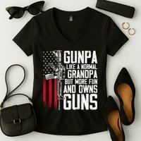 Gunpa Like A Normal Grandpa Fun And Owns Guns (On Back) Women's V-Neck T-Shirt