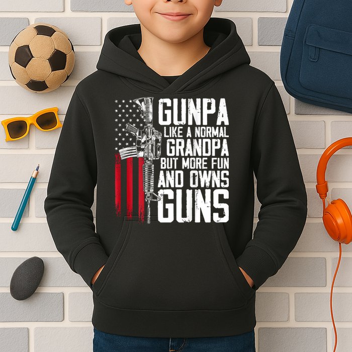 Gunpa Like A Normal Grandpa Fun And Owns Guns (On Back) Kids Hoodie