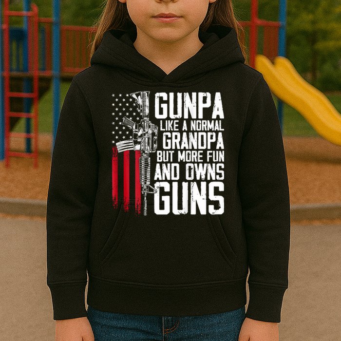 Gunpa Like A Normal Grandpa Fun And Owns Guns (On Back) Kids Hoodie