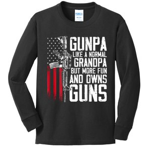 Gunpa Like A Normal Grandpa Fun And Owns Guns (On Back) Kids Long Sleeve Shirt