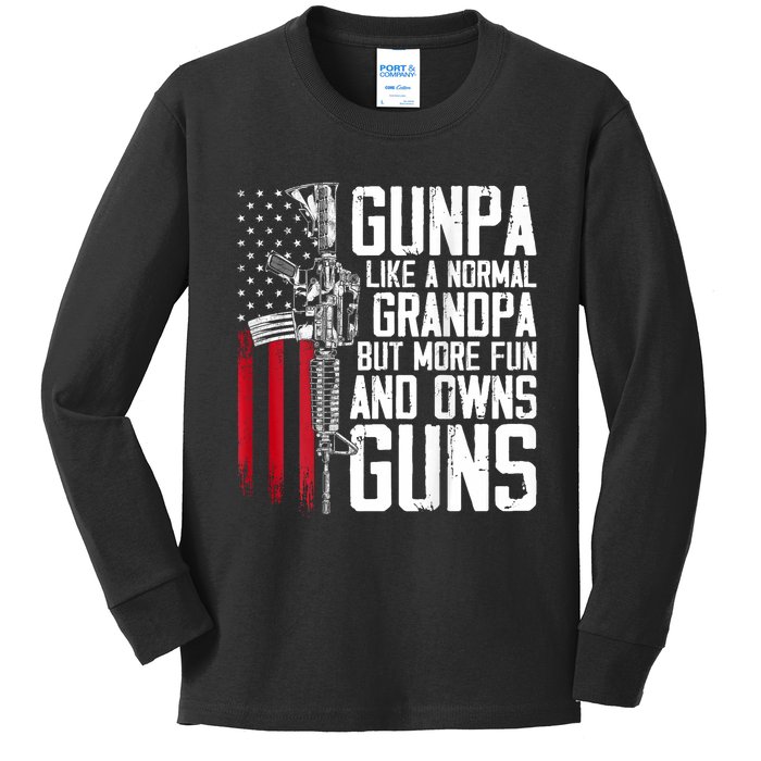 Gunpa Like A Normal Grandpa Fun And Owns Guns (On Back) Kids Long Sleeve Shirt