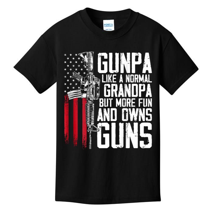 Gunpa Like A Normal Grandpa Fun And Owns Guns (On Back) Kids T-Shirt