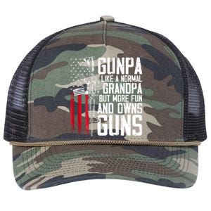 Gunpa Like A Normal Grandpa Fun And Owns Guns (On Back) Retro Rope Trucker Hat Cap