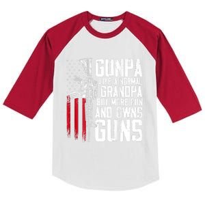 Gunpa Like A Normal Grandpa Fun And Owns Guns (On Back) Kids Colorblock Raglan Jersey