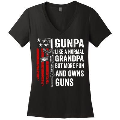Gunpa Like A Normal Grandpa More Fun And Owns Guns Vintage Women's V-Neck T-Shirt