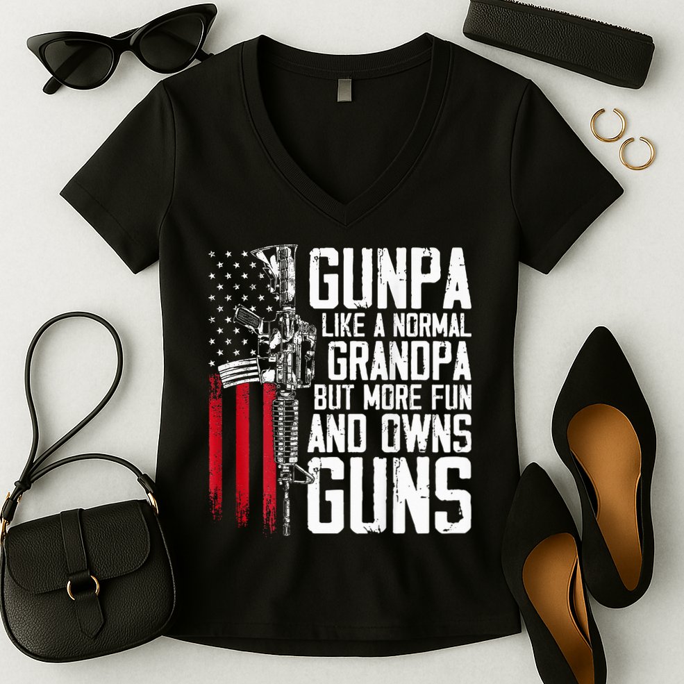 Gunpa Like A Normal Grandpa Fun And Owns Guns Women's V-Neck T-Shirt