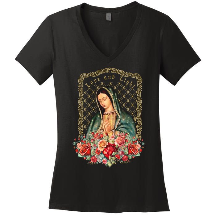 Guadalupe Love And Light Virgen De Guadalupe Gifts Women's V-Neck T-Shirt