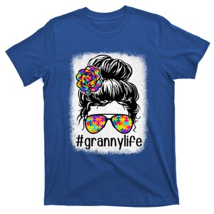 Granny Life Autism Awareness Messy Bun Bleaches MotherS Day Gift T-Shirt