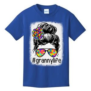 Granny Life Autism Awareness Messy Bun Bleaches MotherS Day Gift Kids T-Shirt