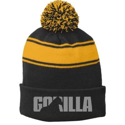 Gorilla Lover Apparel Animal Great Ape Gorilla Stripe Pom Pom Beanie