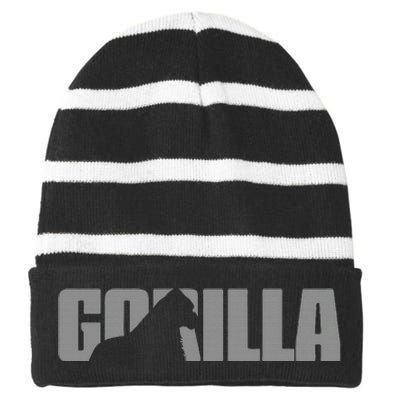 Gorilla Lover Apparel Animal Great Ape Gorilla Striped Beanie with Solid Band