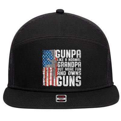 Gunpa Like A Normal Grandpa Fun And Owns Guns Funny 7 Panel Mesh Trucker Snapback Hat