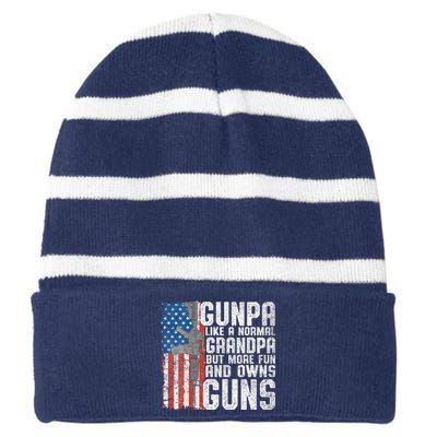 Gunpa Like A Normal Grandpa Fun And Owns Guns Funny Striped Beanie with Solid Band